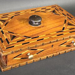Antique Multiwood Inlaid Compartmentalized Storage Box, 19th century