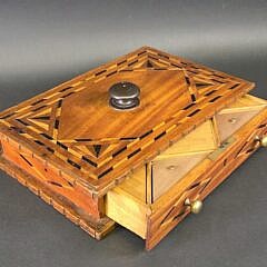 Antique Multiwood Inlaid Compartmentalized Storage Box, 19th century