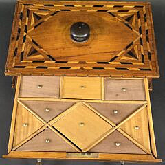 Antique Multiwood Inlaid Compartmentalized Storage Box, 19th century