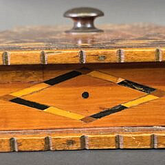 Antique Multiwood Inlaid Compartmentalized Storage Box, 19th century