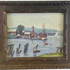 Harold Rotenberg Oil on Artist Board Coastal Harbor Village Painting, 20th century