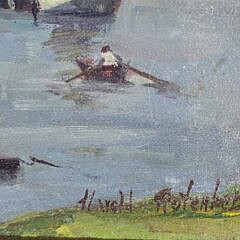 Harold Rotenberg Oil on Artist Board Coastal Harbor Village Painting, 20th century