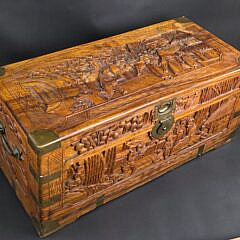 Antique Chinese Export Brass Bound Camphorwood Trunk, 19th Century