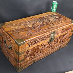 Antique Chinese Export Brass Bound Camphorwood Trunk, 19th Century
