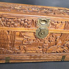 Antique Chinese Export Brass Bound Camphorwood Trunk, 19th Century