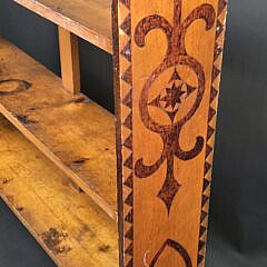 Antique Three-Tier Pyrography Decorated Bookshelf Etagere, circa 1920s