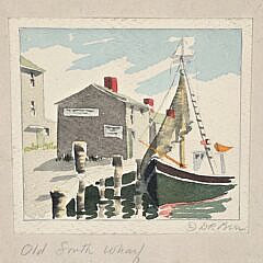 Doris and Richard Beer Nantucket Watercolor on Paper “Old South Wharf”, Painting