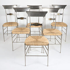 Set of Six Firenze 1863 Steel and Rush Seat Dining Chairs, Contemporary