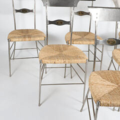 Set of Six Firenze 1863 Steel and Rush Seat Dining Chairs, Contemporary