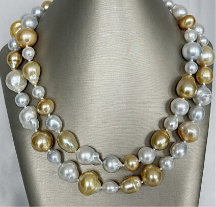 50-4960 Gold White Baroque South Sea Pearl Necklace A