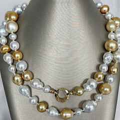 Fine 9mm x 16mm Gold and White south Sea Baroque Pearl Necklace