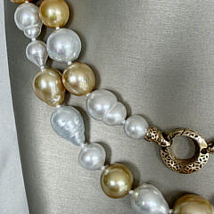 Fine 9mm x 16mm Gold and White south Sea Baroque Pearl Necklace