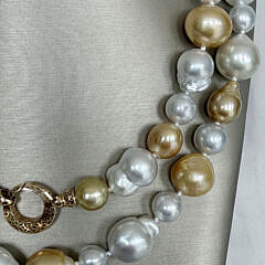Fine 9mm x 16mm Gold and White south Sea Baroque Pearl Necklace