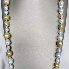 Fine 9mm x 16mm Gold and White south Sea Baroque Pearl Necklace