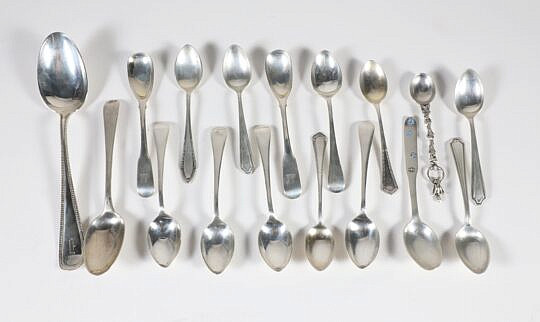 Mixed Lot of 17 English Sterling Spoons