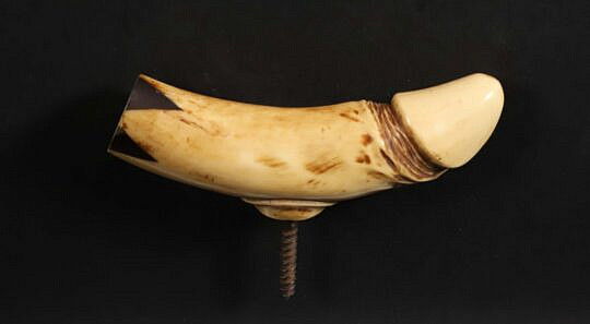 Sailor Carved Antique Whale Ivory Penis Cane Grip, 19th Century