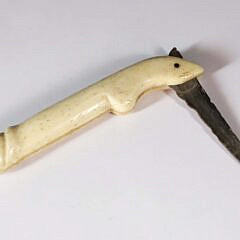 Whaleman Carved Antique Whale Bone Penis Switch Blade, 19th Century