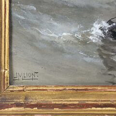 Johannes M. Loin Watercolor on Paper “Seascape with Schooner”, 19th Century
