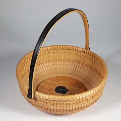 Jean M. Valerio Woven Shallow Round Swing Handle Nantucket Basket circa 2014