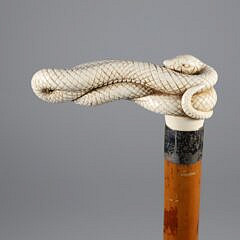 Carved Coiled Snake Grip Cane, 19th Century