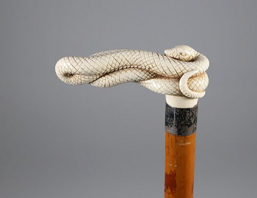 Carved Coiled Snake Grip Cane, 19th Century