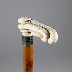 Carved Coiled Snake Grip Cane, 19th Century