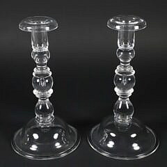 Pair of Signed Steuben Glass Candlesticks