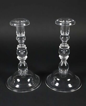 Pair of Signed Steuben Glass Candlesticks