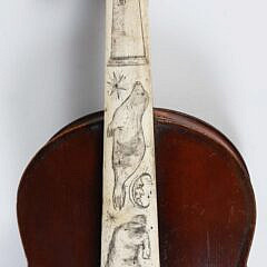 Antique Violin with Later Adapted Scrimshaw Bone Keys, Fingerboard and Tailpiece 