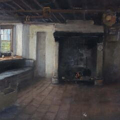 George Henry Hall Oil on Canvas “Interior Scene”