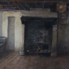 George Henry Hall Oil on Canvas “Interior Scene”
