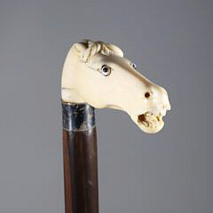 Carved Wood and Antique Ivory Horse Grip Cane, 19th Century