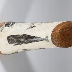 JR Laubin Whale Bone and Wood Scrimshawed Sculpture Depicting a Whale and Whaling Barque