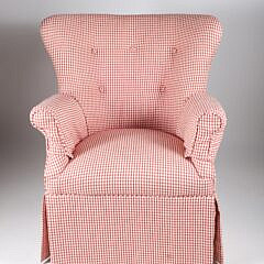 Red and White Checkered Upholstered Club Chair