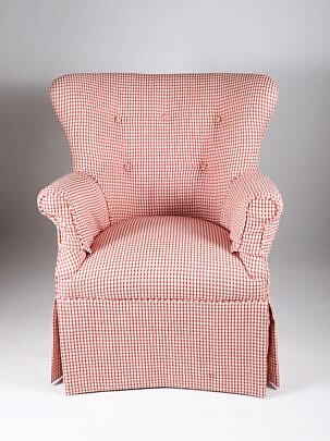 Red and White Checkered Upholstered Club Chair
