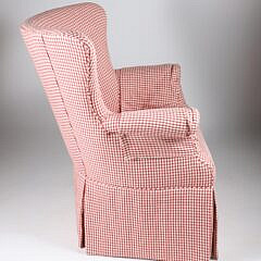 Red and White Checkered Upholstered Club Chair