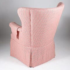 Red and White Checkered Upholstered Club Chair
