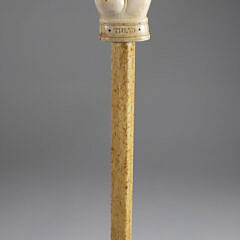 Large Whaler Made “Triad NY” Fist Grip Grasping Ebonized Wood Bar Walking Stick, 19th Century