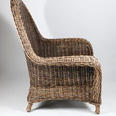 Contemporary Wicker Armchair with Blue and White Cushion