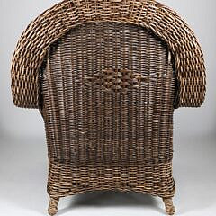 Contemporary Wicker Armchair with Blue and White Cushion