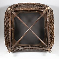 Contemporary Wicker Armchair with Blue and White Cushion