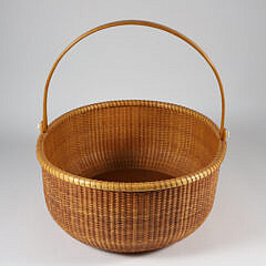 Bill and Judy Sayle Large Oval Open Swing Handle Knitting Basket circa 1983