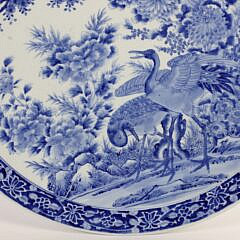 Japanese Blue and White Porcelain Charger of Hizen Ware (Crane), made by Kajiwara Kikujiro