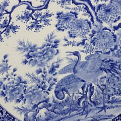 Japanese Blue and White Porcelain Charger of Hizen Ware (Crane), made by Kajiwara Kikujiro