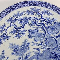 Japanese Blue and White Porcelain Charger of Hizen Ware (Crane), made by Kajiwara Kikujiro