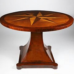 Antique Compass Rose Multi-Wood Inlaid Center Table