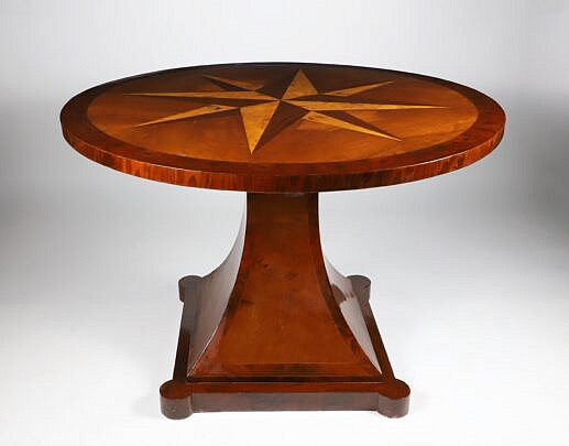 Antique Compass Rose Multi-Wood Inlaid Center Table