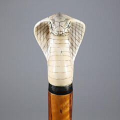 Carved and Engraved Rearing Cobra Grip Walking Stick, 19th Century