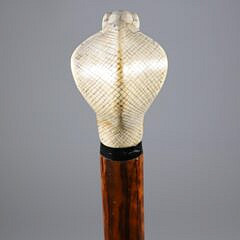 Carved and Engraved Rearing Cobra Grip Walking Stick, 19th Century