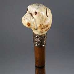 Carved Bulldog Grip Walking Stick, 19th Century